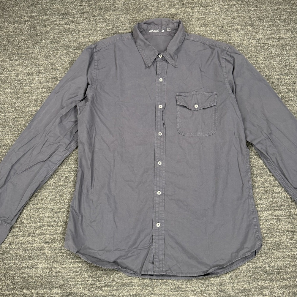 Save Khaki United Shirt Mens Large Gray Poplin Solid Button Down Long Sleeve USA